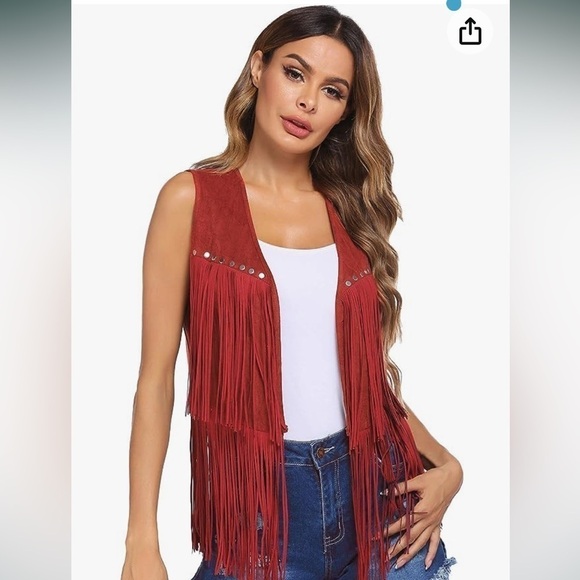 NWT Tassel Vest 70s Hippie Faux Suede Rivets Sleeveless Fringe Jacket XS - Picture 1 of 3